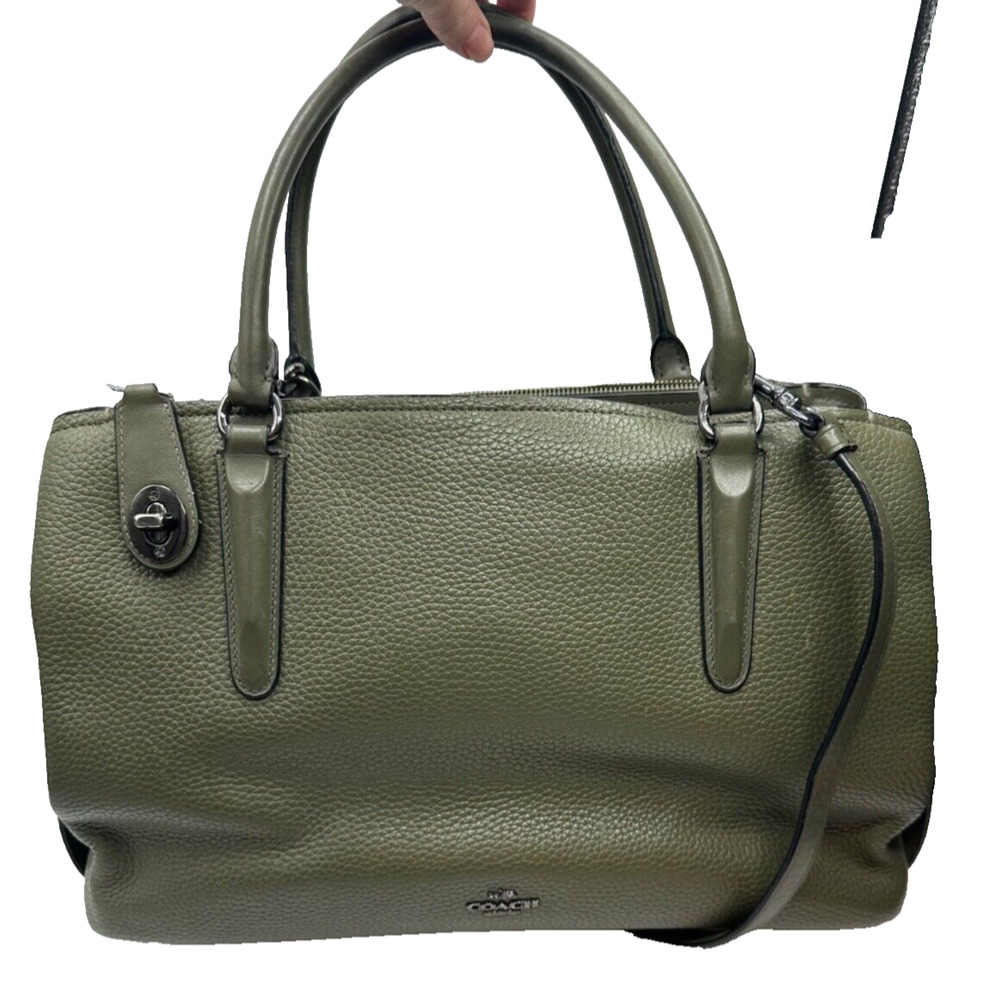 COACH Green Brooklyn 28 Carryall Satchel Crossbody Pebble Leather Crossbody Lrg
